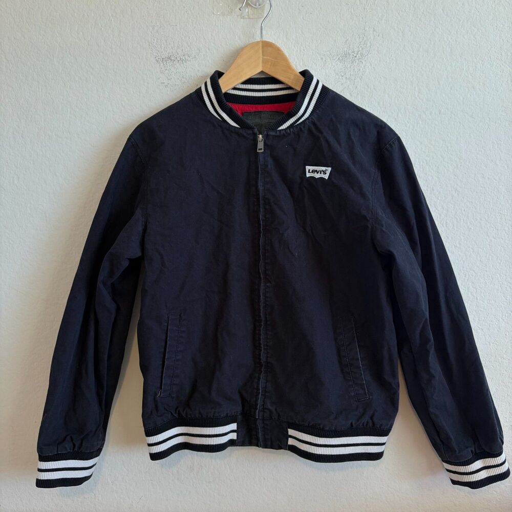 LEVI'S Black Twill Utility Bomber Knit Collar Jacket Youth XL 15-17 Womens XS-S